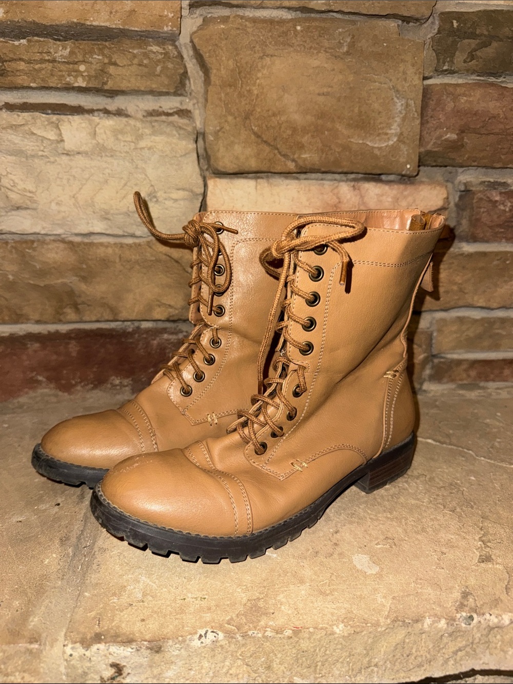 H&M Women's Lace-Up Tan Combat Boots